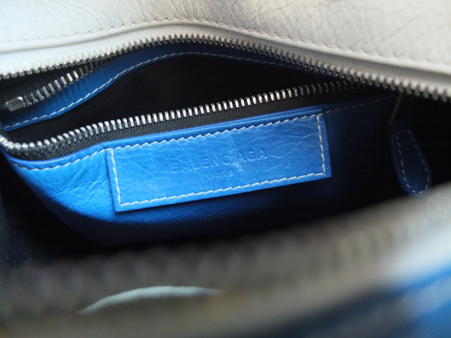 Balenciaga Bazar Blue Striped Leather Tote