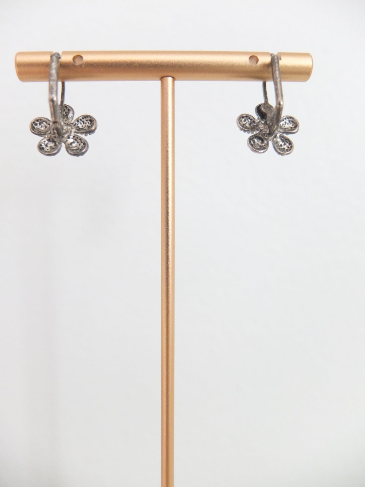 Vintage Gunmetal Cobalt Dainty Flower Earrings