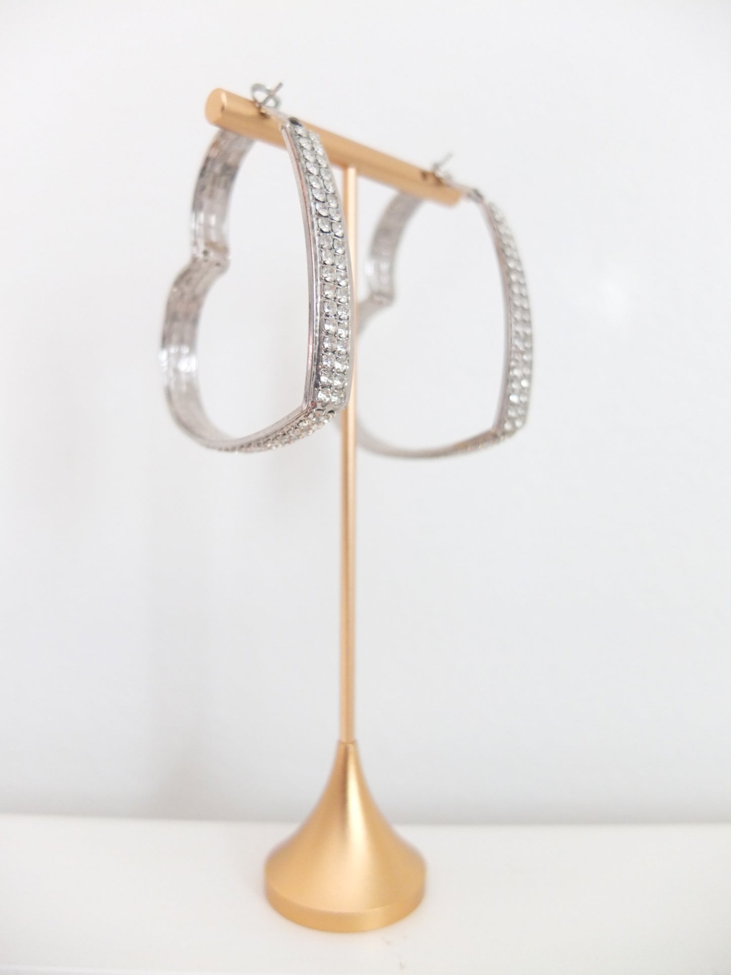 Vintage Silver Heart Rhinestone Hoops