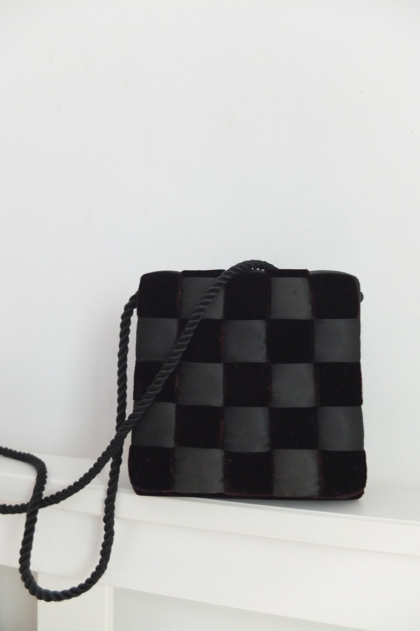 Lord & Taylor Black Velvet Checkered Purse