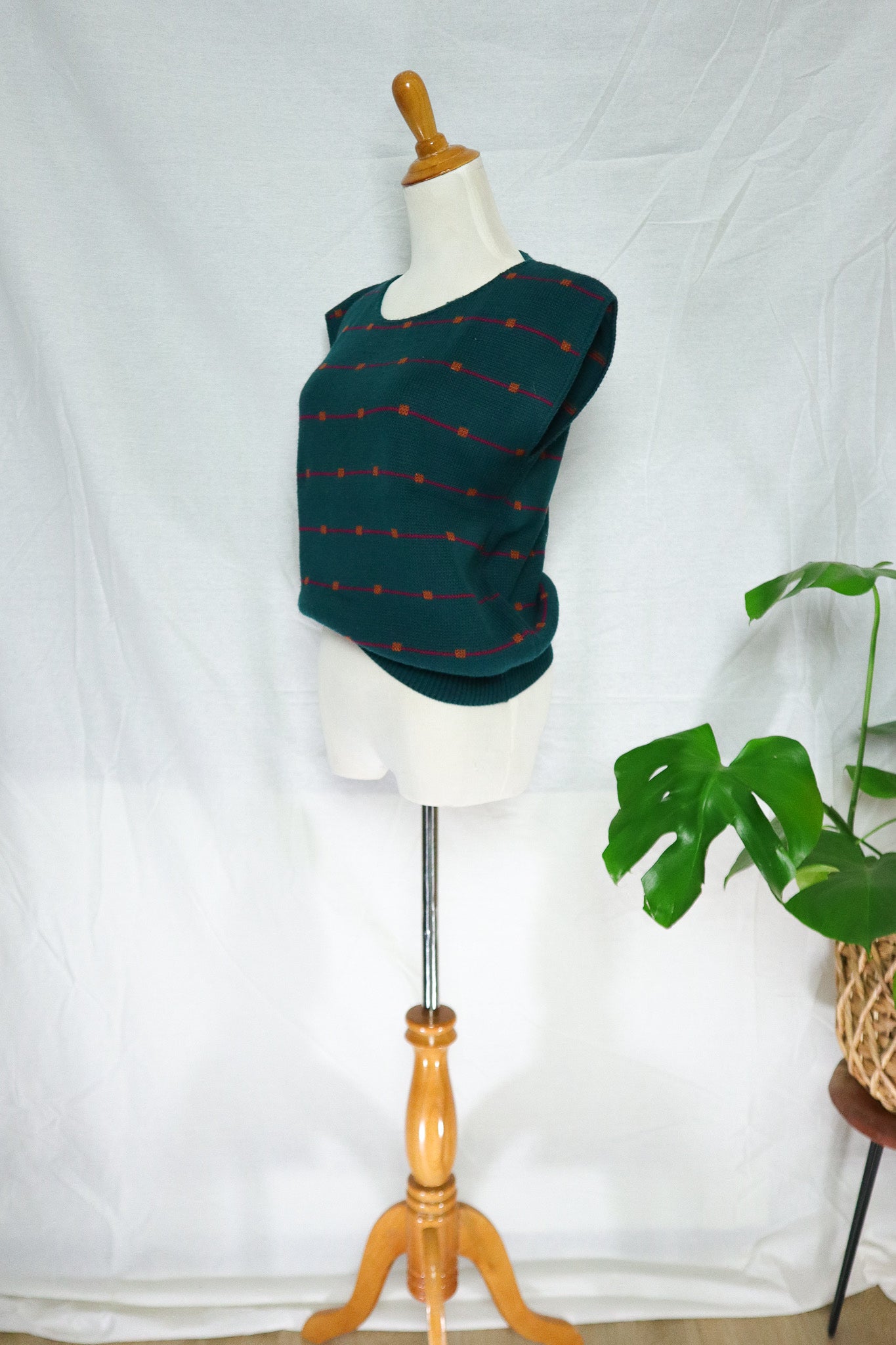 80s Green Pattern Grandpa Knit Vest (S)