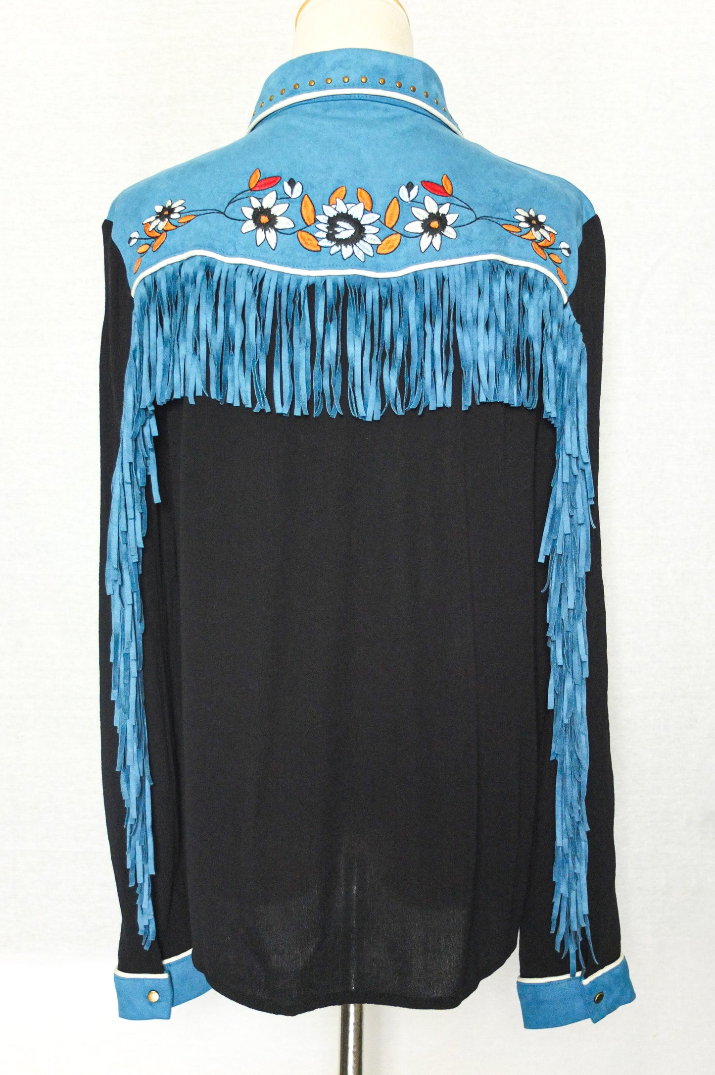 John Moon Blue Embroidered Western Fringe Shirt (M)