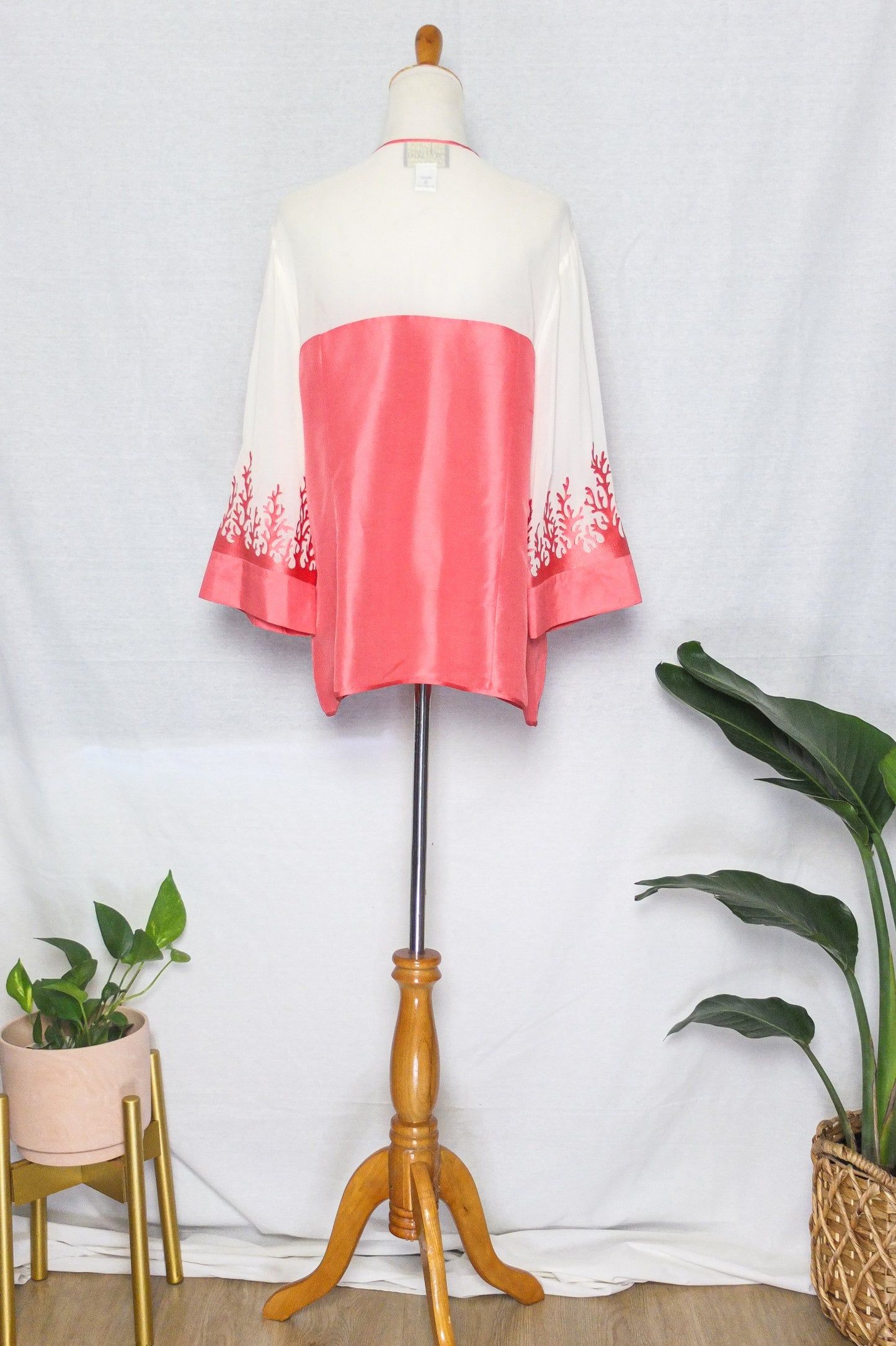 Vintage 80s Bob Mackie Wearable Art Coral Silk Blouse (L)