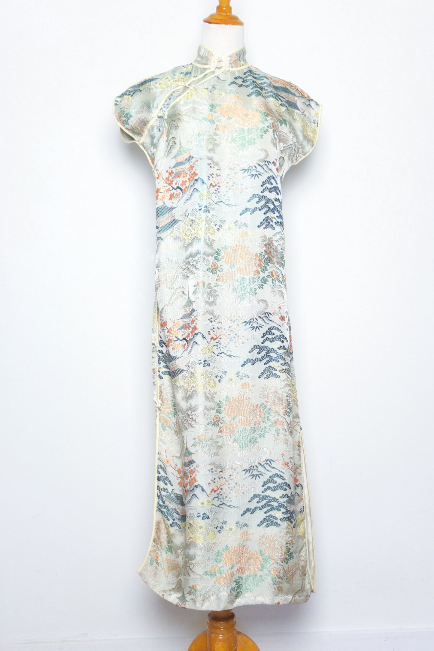 Vintage Asian Inspired Silk Maxi Dress (M)