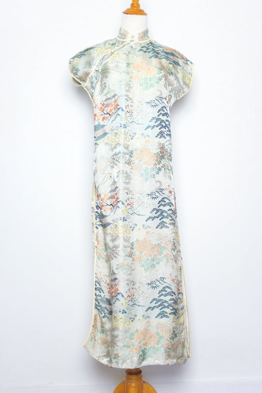 Vintage Asian Inspired Silk Maxi Dress (M)