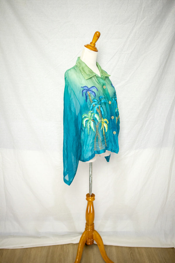 80s Florissant Silk Organza Sheer Blouse