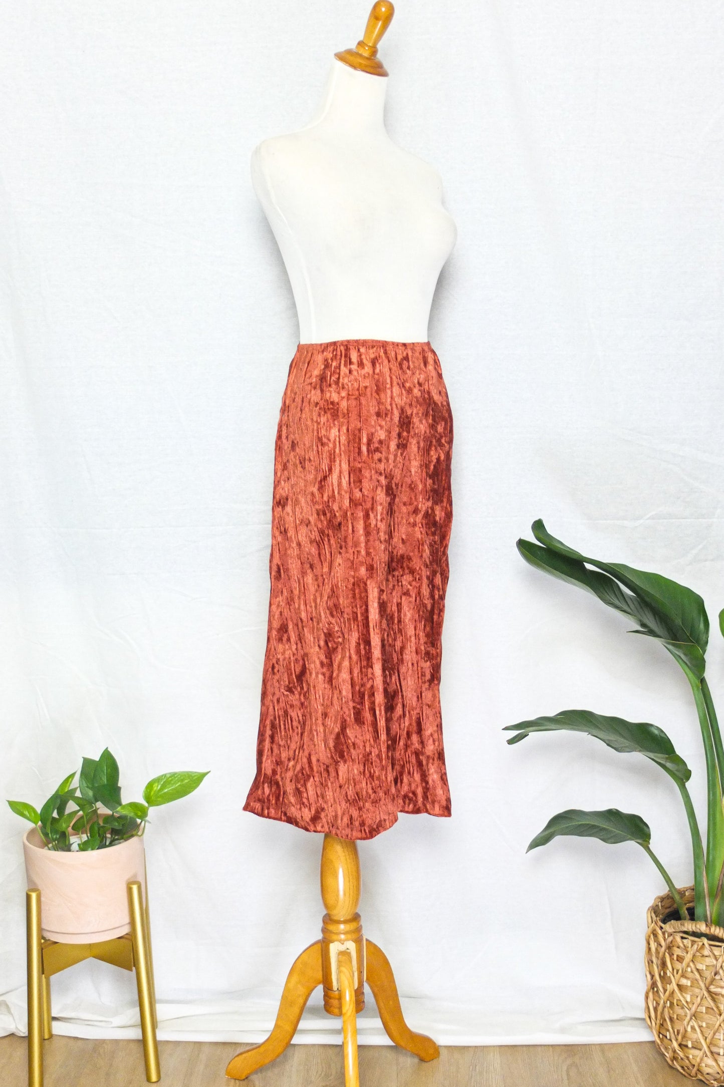 Rust Crushed Velvet Flare Culottes (L)