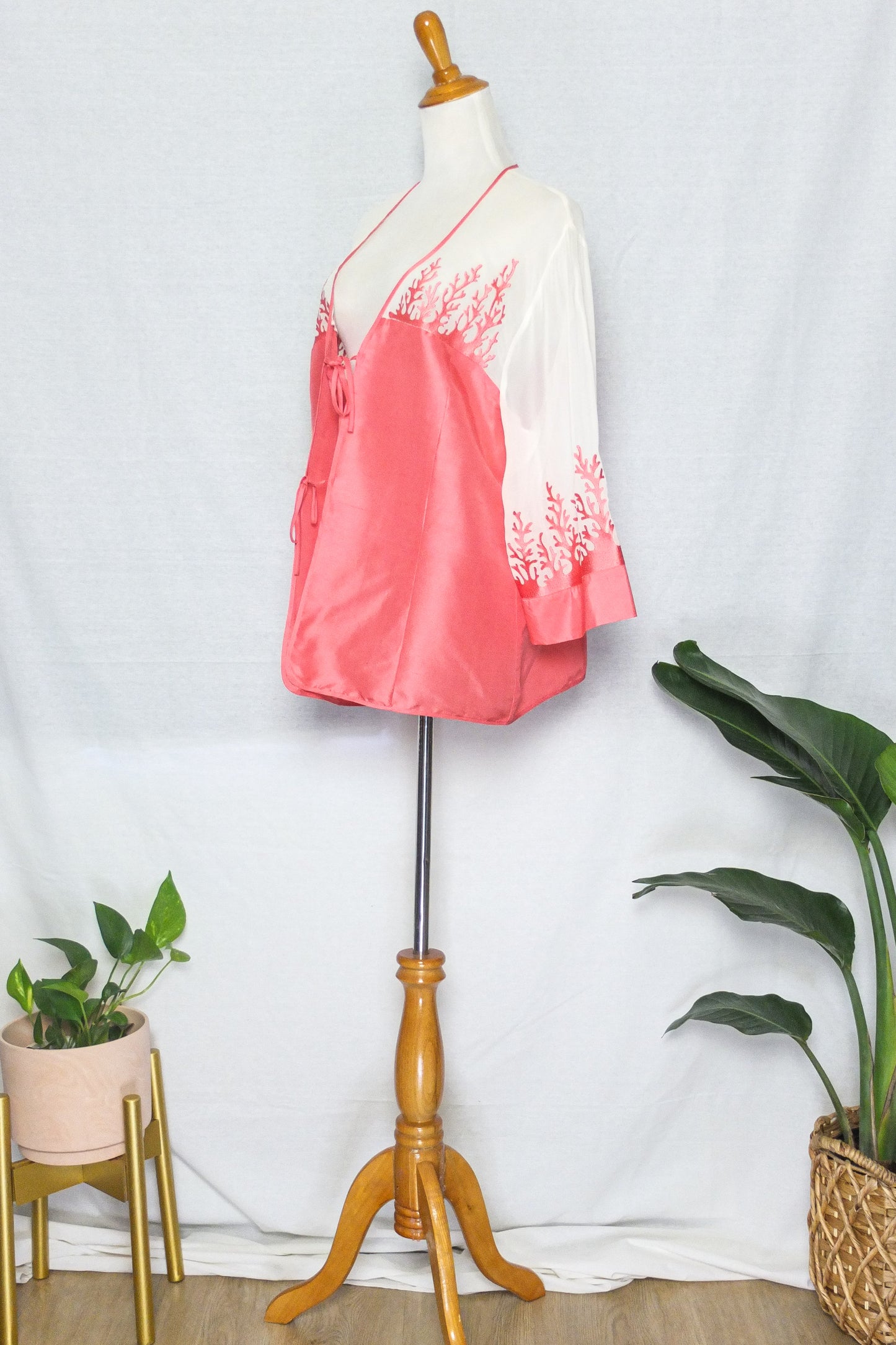 Vintage 80s Bob Mackie Wearable Art Coral Silk Blouse (L)