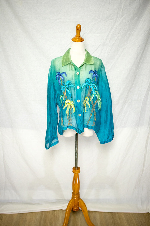 80s Florissant Silk Organza Sheer Blouse