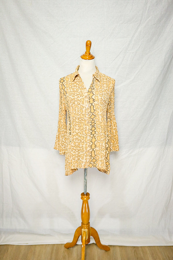 Y2K Reptile Print Plisse Blouse (S)