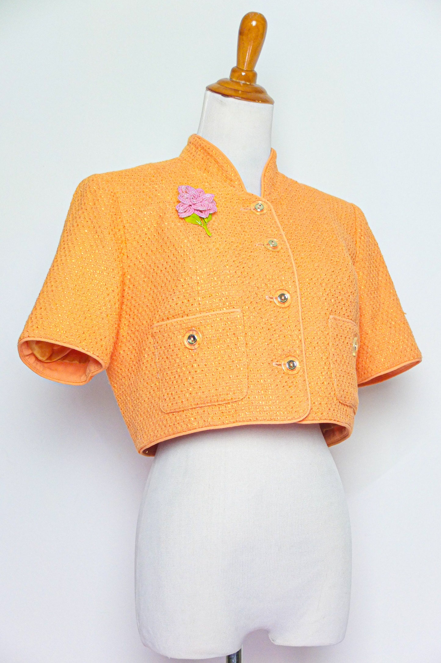 Vtg Saks Fifth Avenue Orange Tweed Crop Jacket (S)