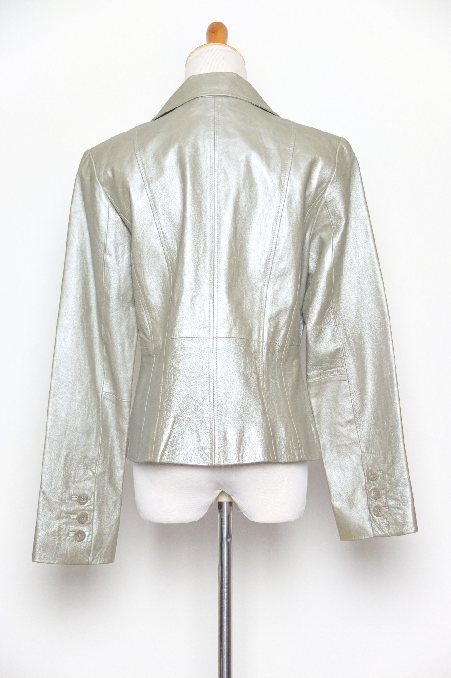 Vintage Metallic Silver Leather Blazer Jacket (M)