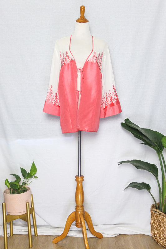 Vintage 80s Bob Mackie Wearable Art Coral Silk Blouse (L)