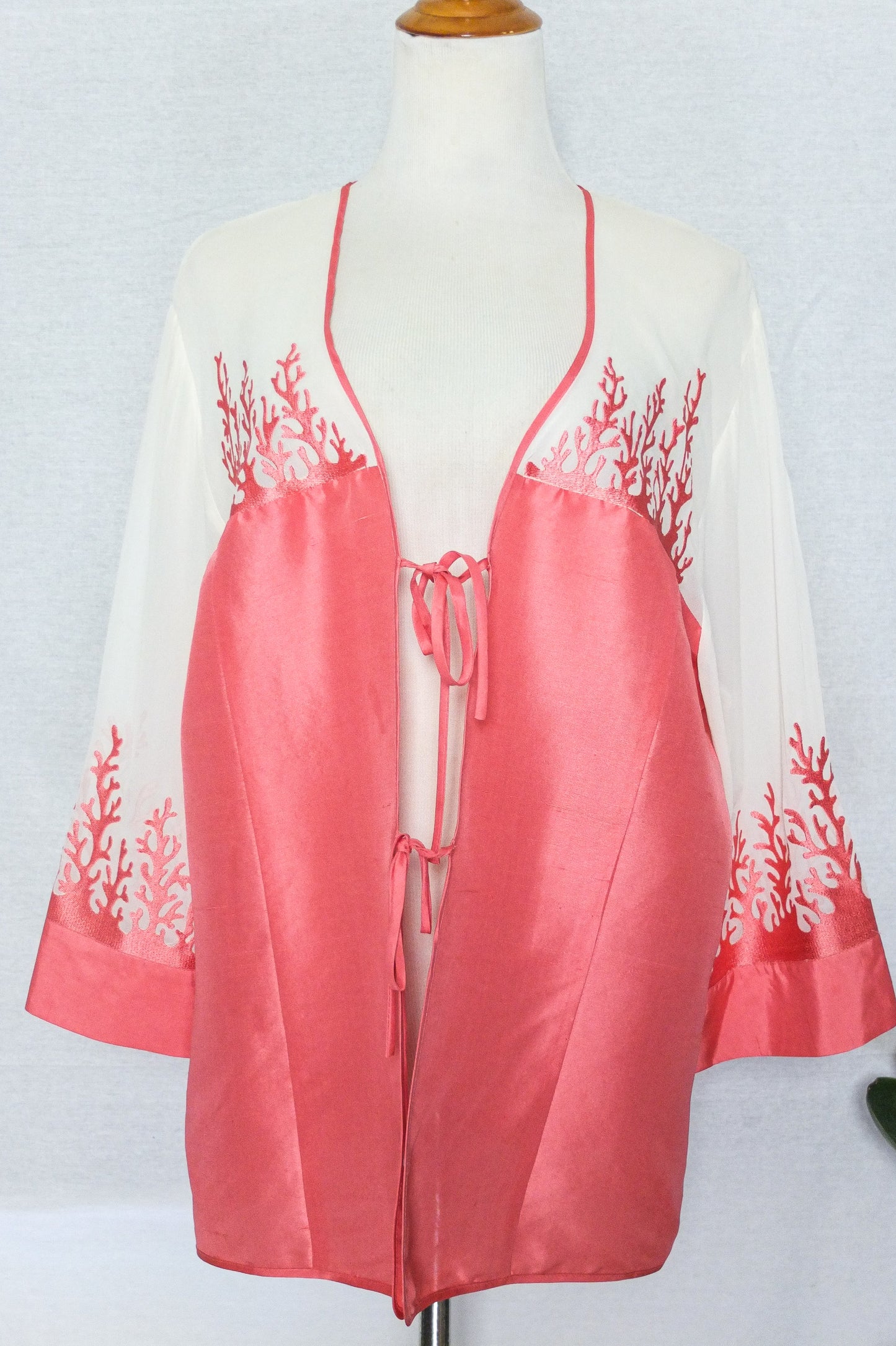 Vintage 80s Bob Mackie Wearable Art Coral Silk Blouse (L)