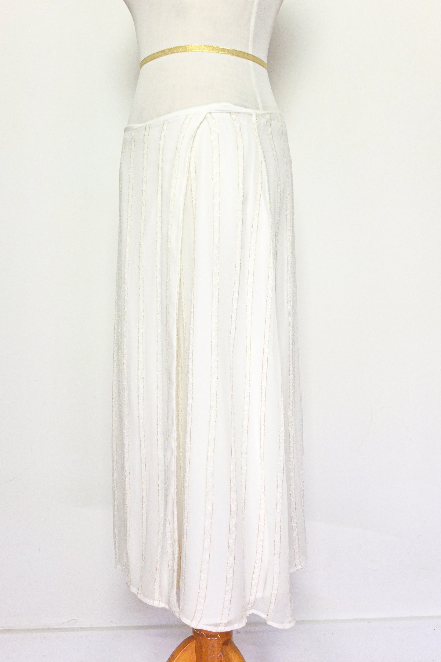 L'Academia White + Gold Striped Midi Skirt (M)