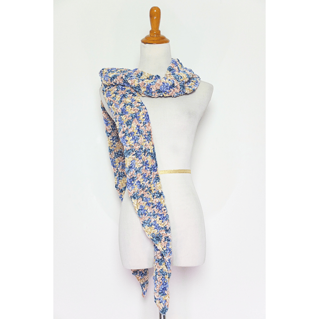 Blue Pink Tan Velour Woven Long Scarf