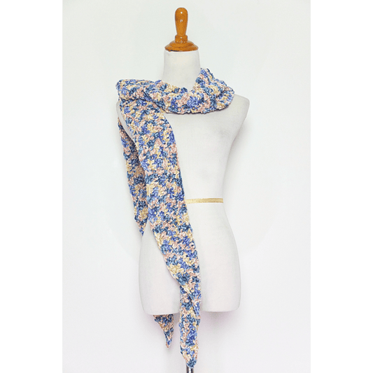 Blue Pink Tan Velour Woven Long Scarf