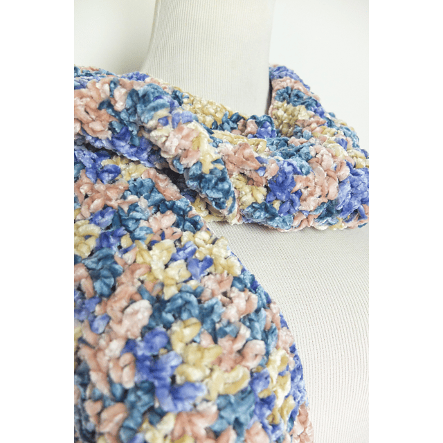 Blue Pink Tan Velour Woven Long Scarf