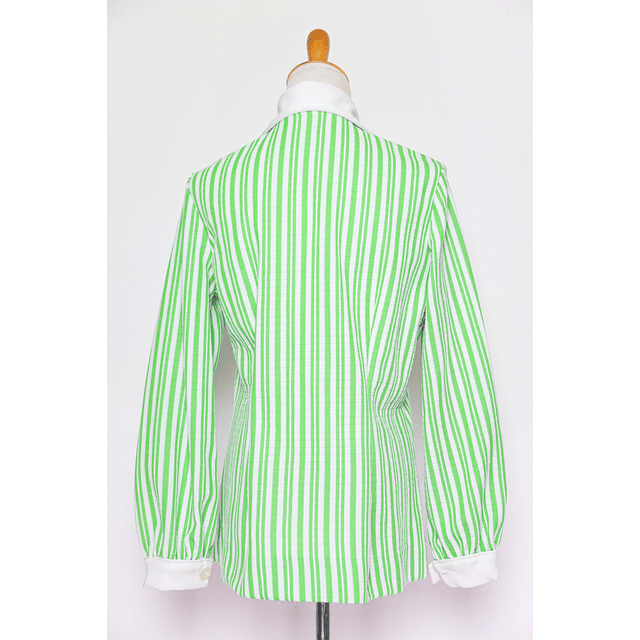 70s Green White Groovy Striped Poly Button Down (M)