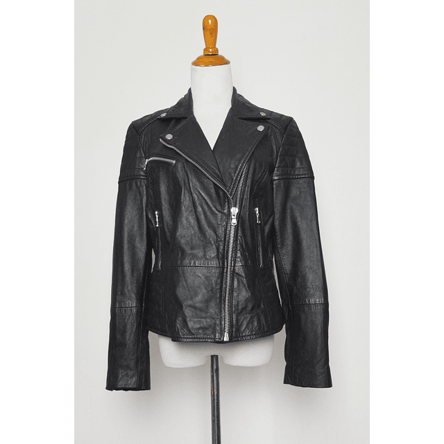 Barneys Black Leather Motorcycle Biker Jacket