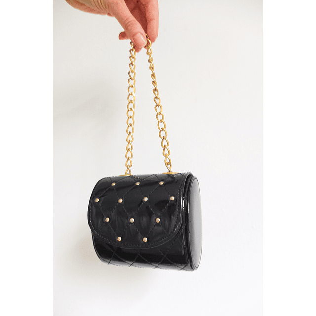 Vintage Black Patent Leather Quilted Chain Bag