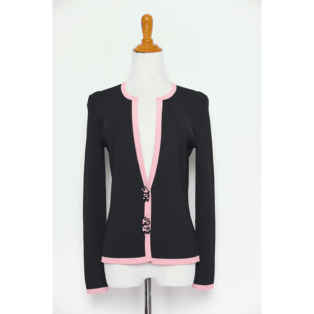 Y2K Black Pink Rose Petals Knit Cardigan