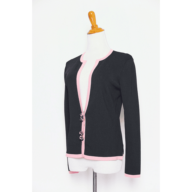 Y2K Black Pink Rose Petals Knit Cardigan