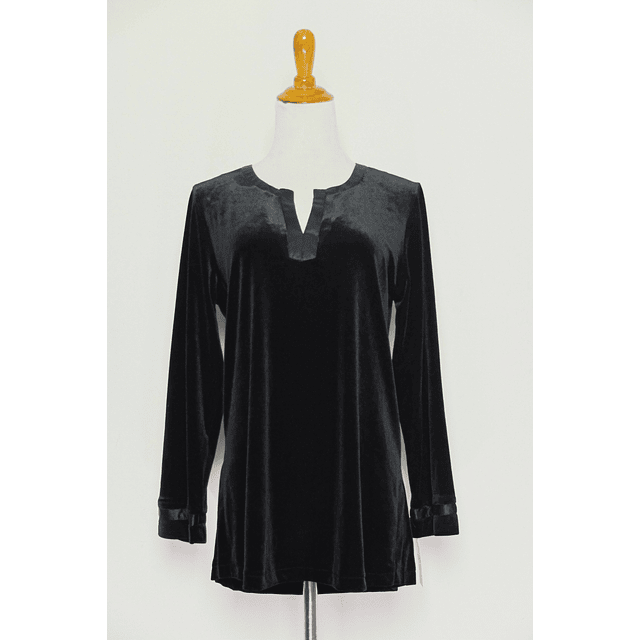 Oscar de la Renta Pink Label Black Crushed Velvet Satin Blouse