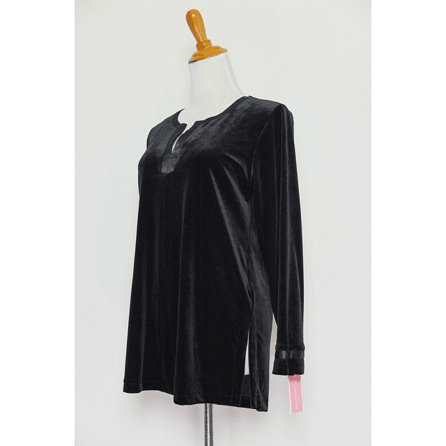 Oscar de la Renta Pink Label Black Crushed Velvet Satin Blouse