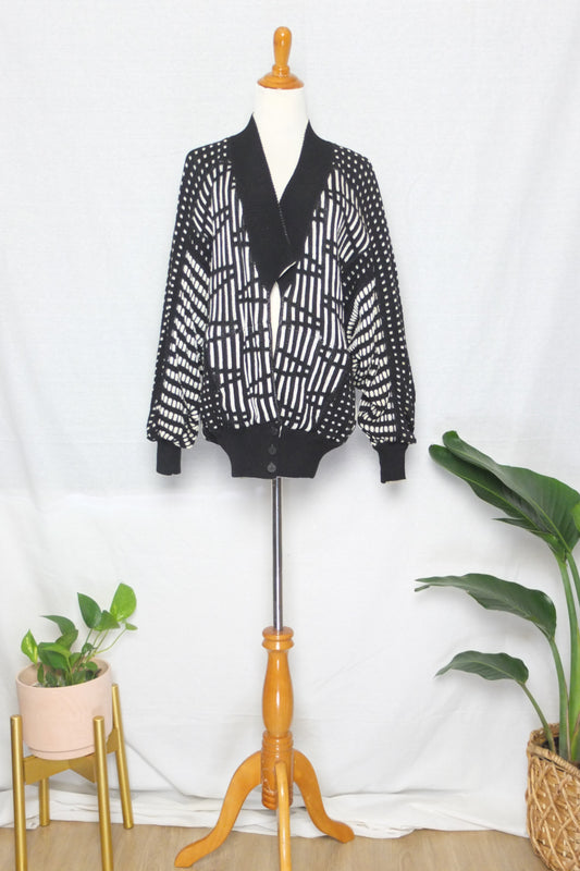 Vintage 80s Escada Margaretha Ley Black & White Knit Sweater Jacket (M/L)