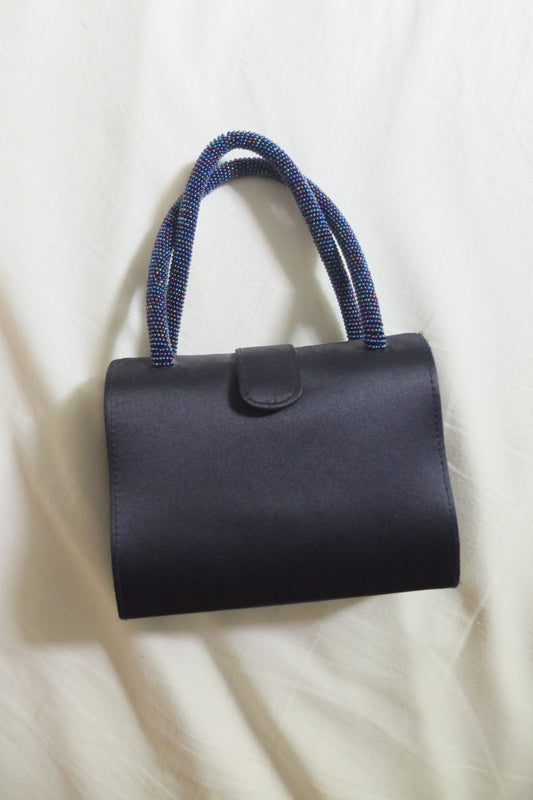 Nordstrom Navy Beaded Satin Cocktail Purse