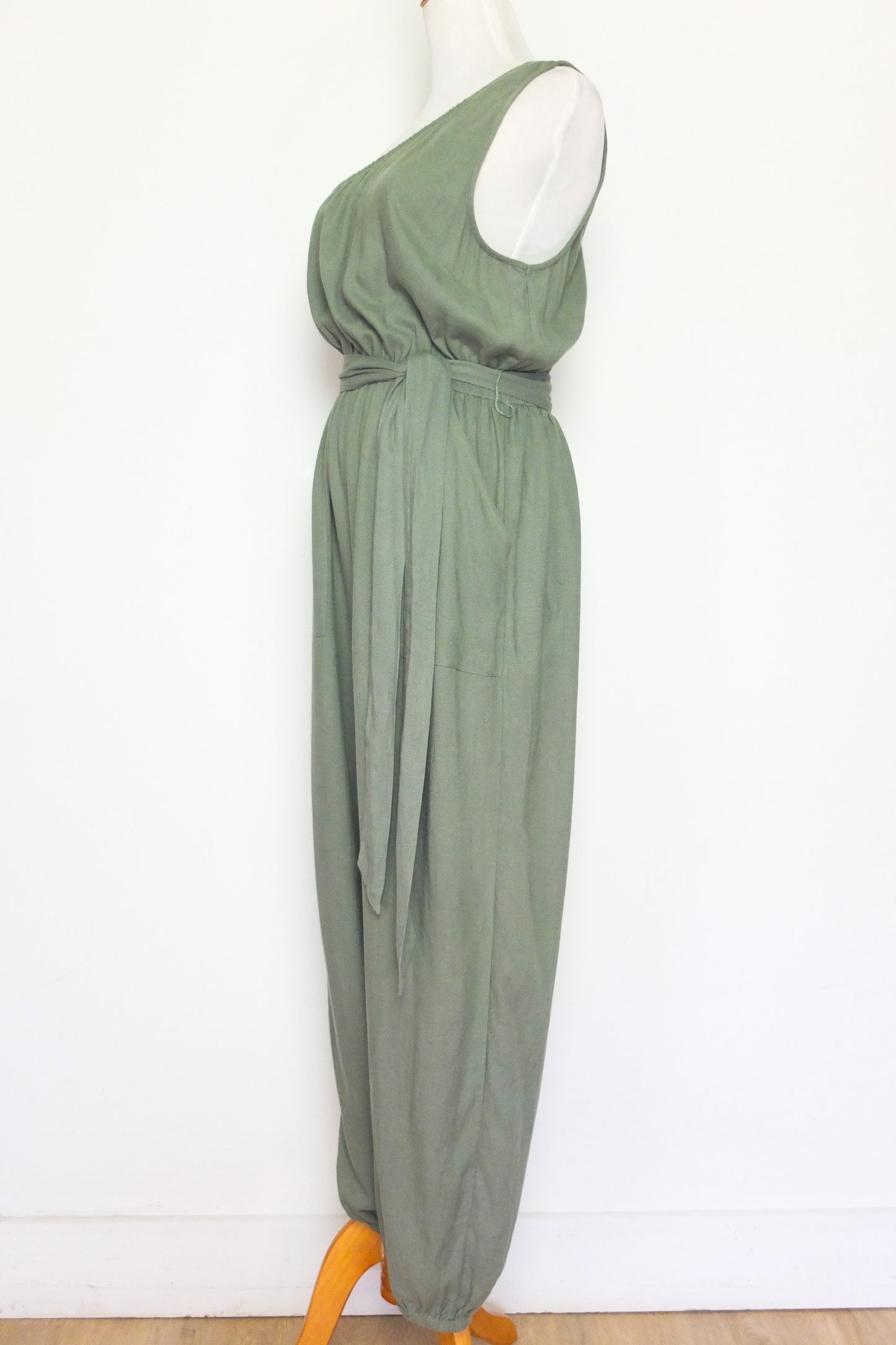 Army Green One Shoulder Viscose Jumpsuit (S)