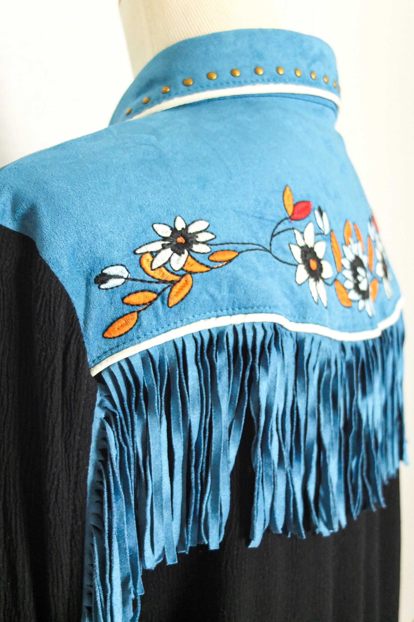 John Moon Blue Embroidered Western Fringe Shirt (M)