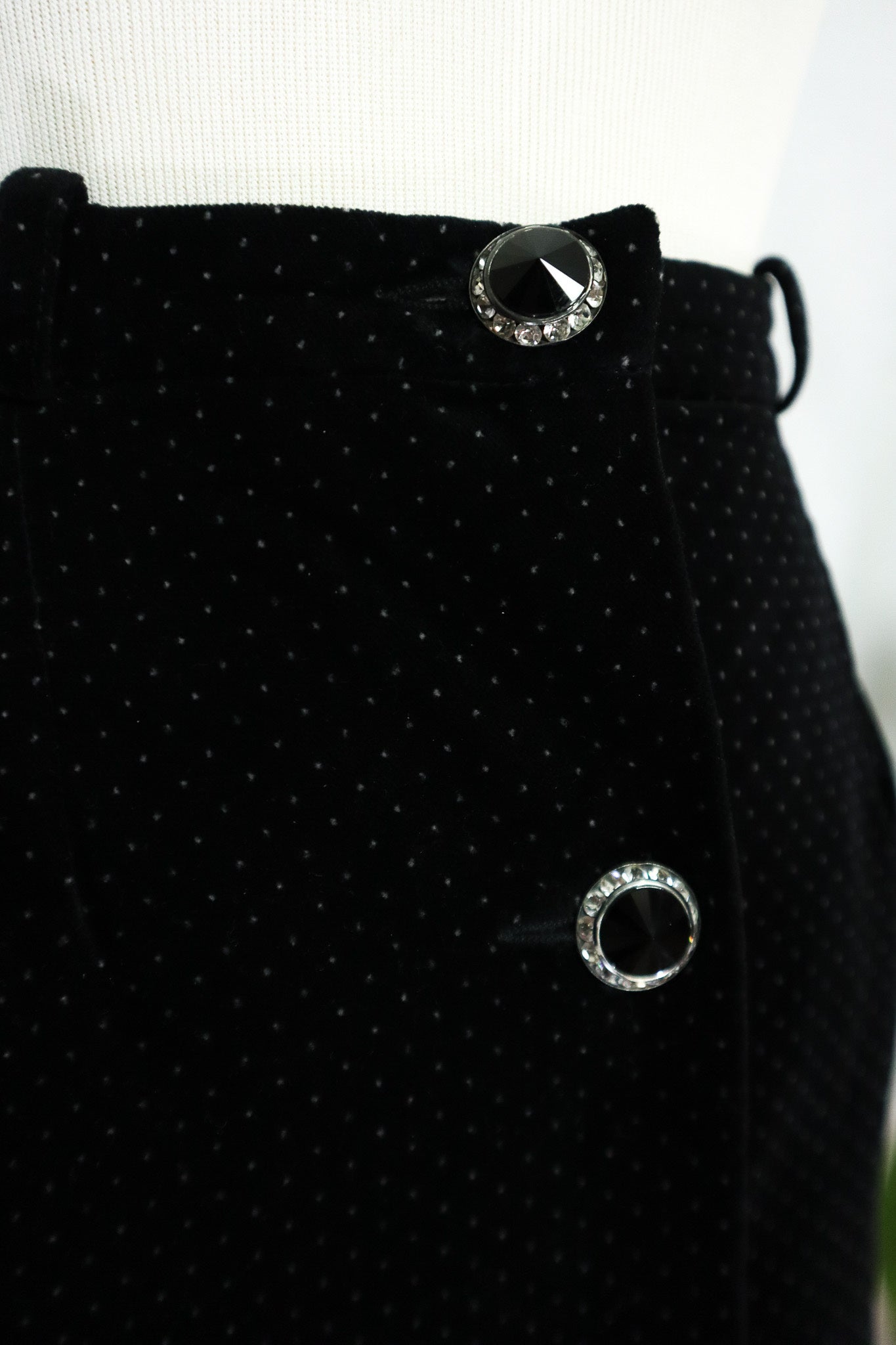 Vintage Valentino Boutique Black Velvet Polka Dot Pencil Midi (XS)