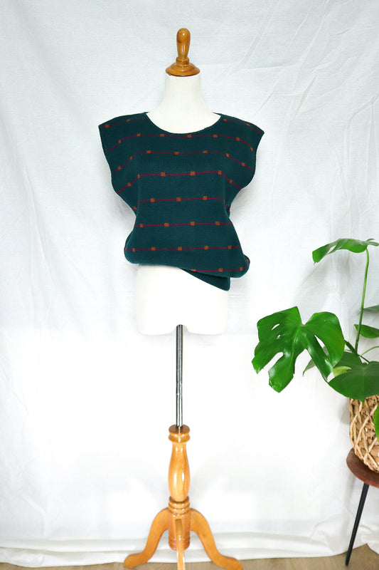 80s Green Pattern Grandpa Knit Vest (S)