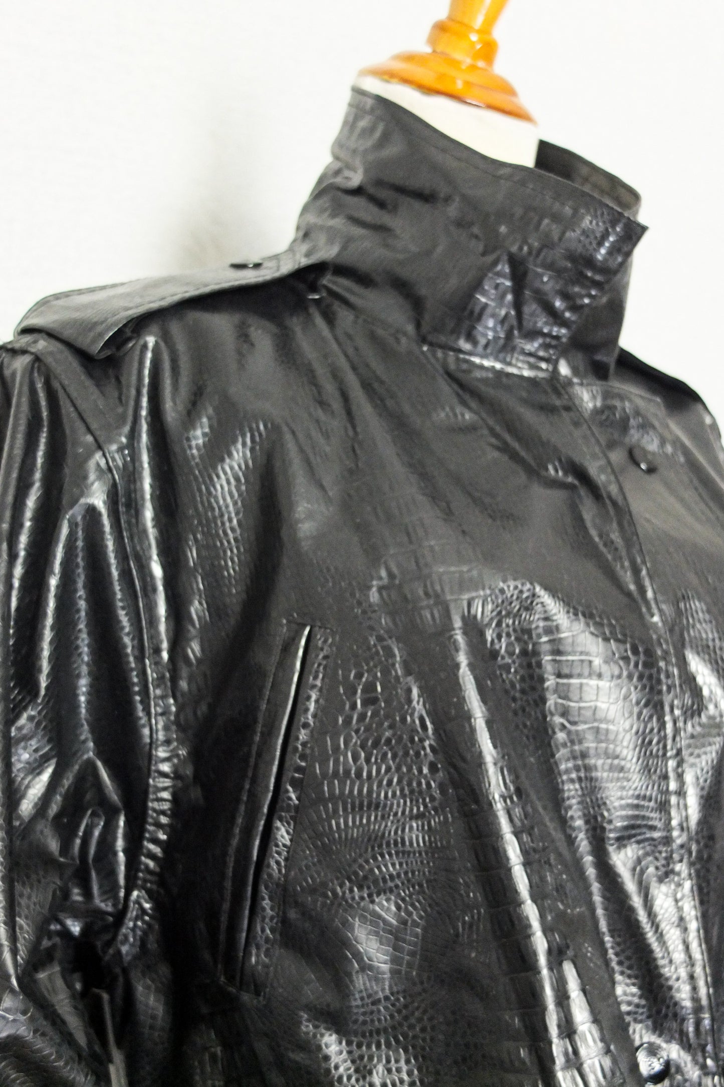 Vintage 80s Wippette Black Vinyl Rain Trench Jacket (M)