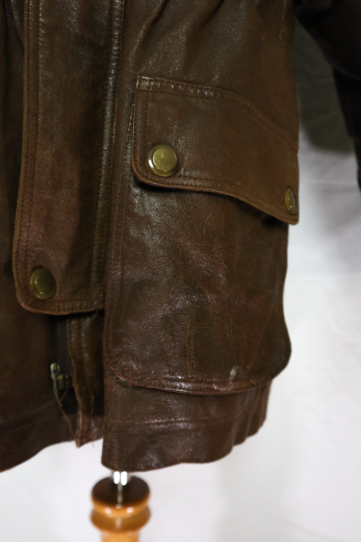 80s Brown Insulated Leather Hooded Overcoat (M)