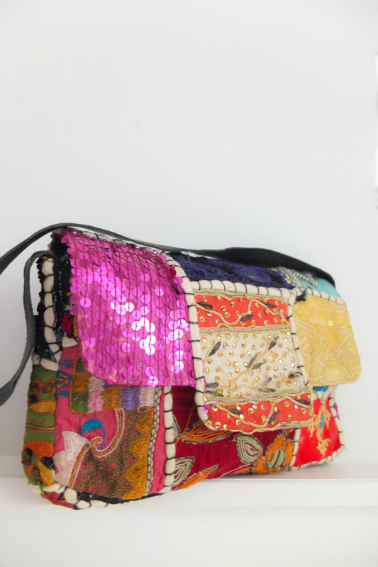 Mixed Textiles Patchwork Shoulder Bag