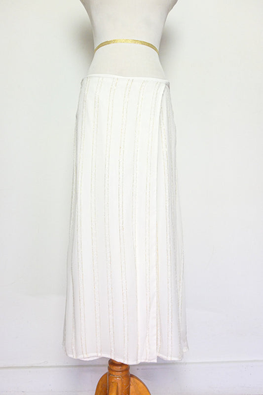 L'Academia White + Gold Striped Midi Skirt (M)