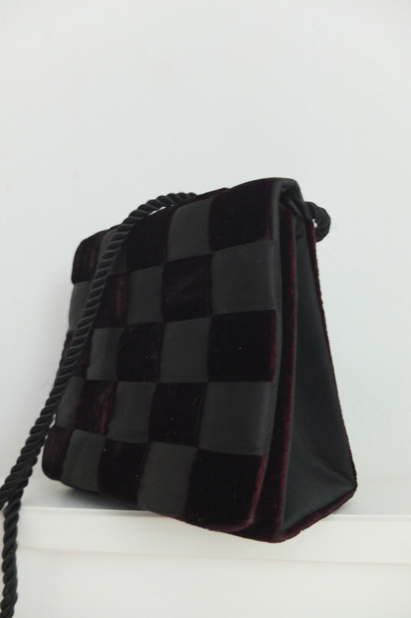 Lord & Taylor Black Velvet Checkered Purse