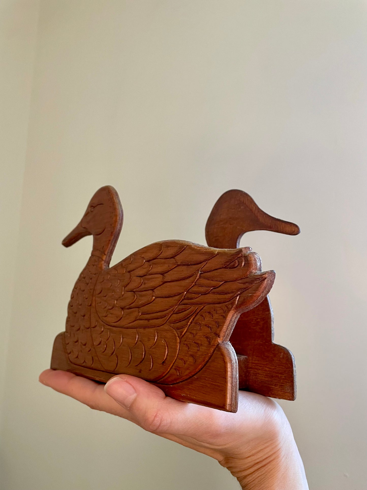 Mid Century Carved Wood Duck Napkin/Letter Holder