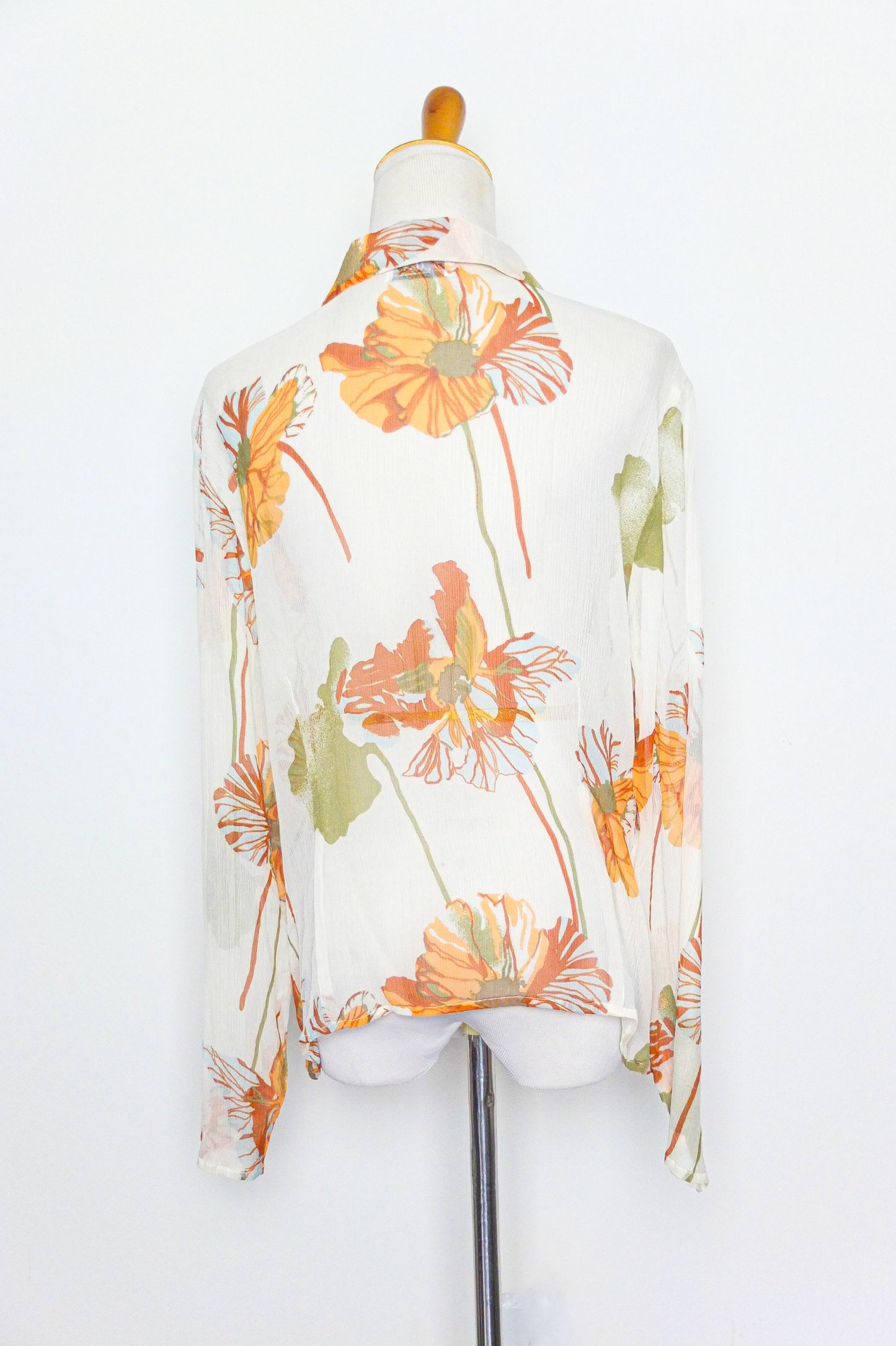 Vintage Cream Orange Floral Silk Blouse (M-L)