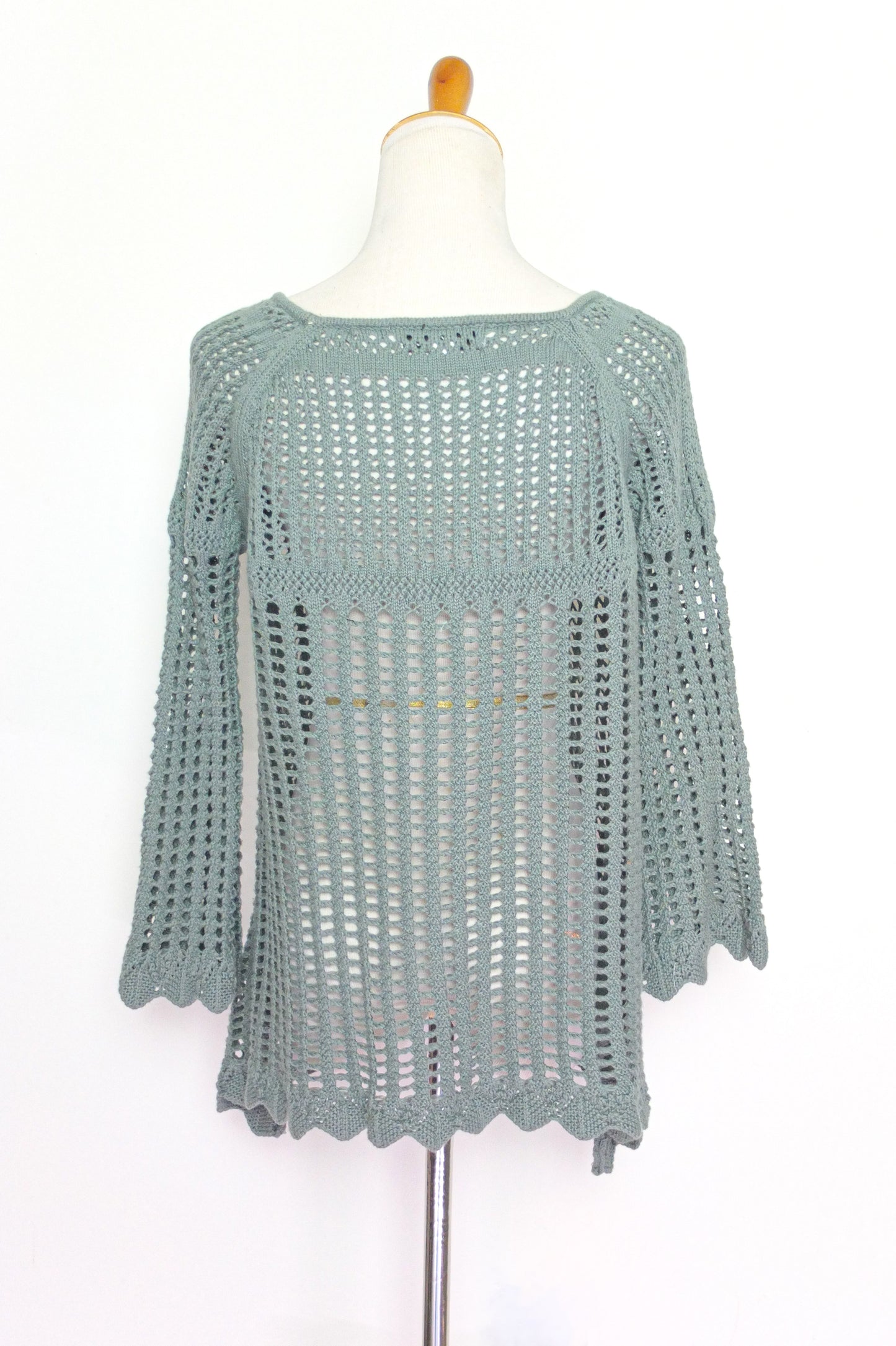 Y2K Olive Crochet Macrame Knit Top (S-M)