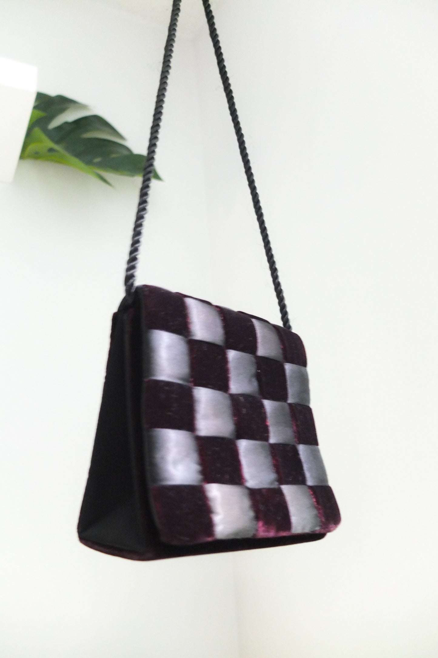 Lord & Taylor Black Velvet Checkered Purse