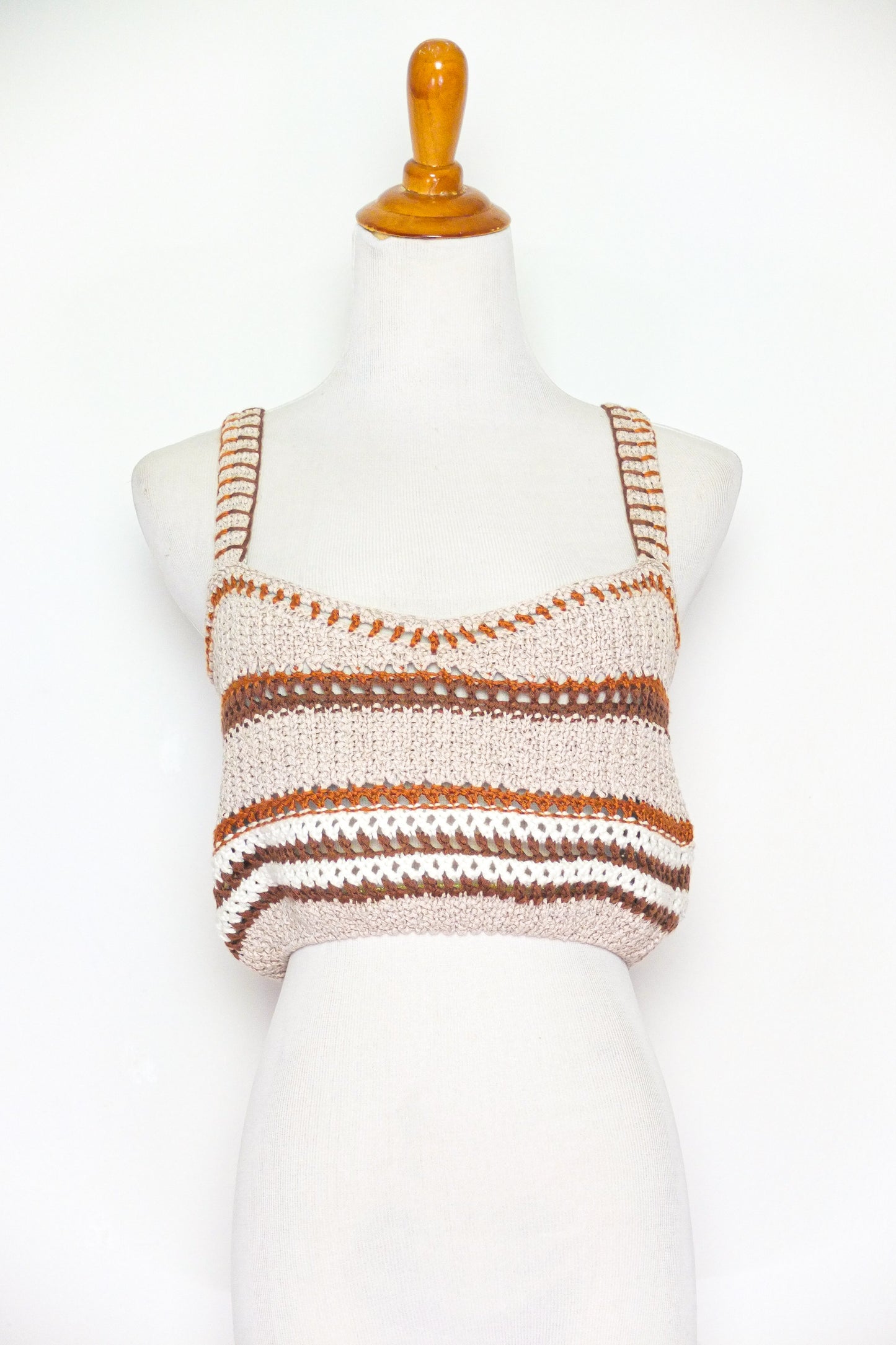 Zara Caramel Cream Striped Crochet Crop Top (S/M)