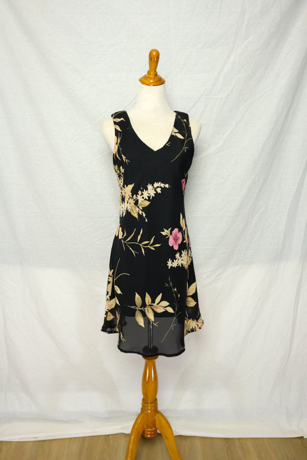 90s All That Jazz Floral Bias Cut Mini Dress (S)