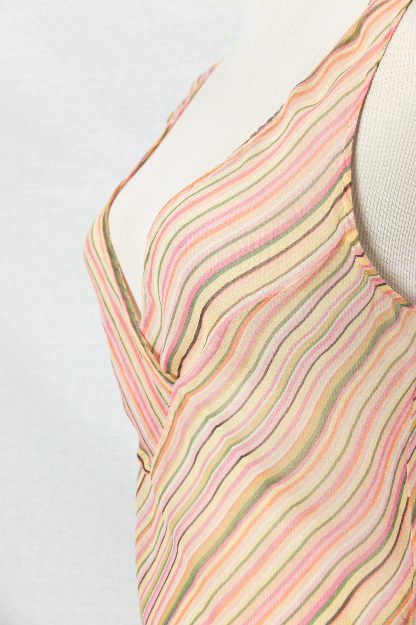 Vintage Robble Bee Pink Striped Bias Silk Midi Dress (S/M)