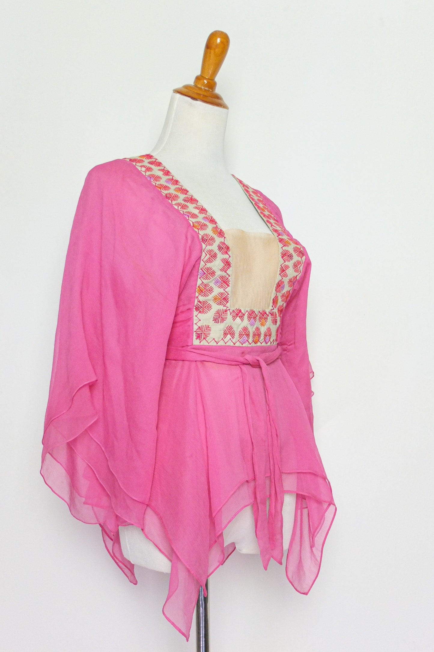 BCBG Pink Embroidered Sheer Fairy Silk Top