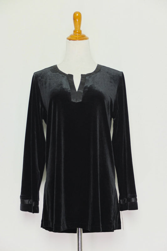 Oscar de la Renta Black Crushed Velvet Top (Size S)