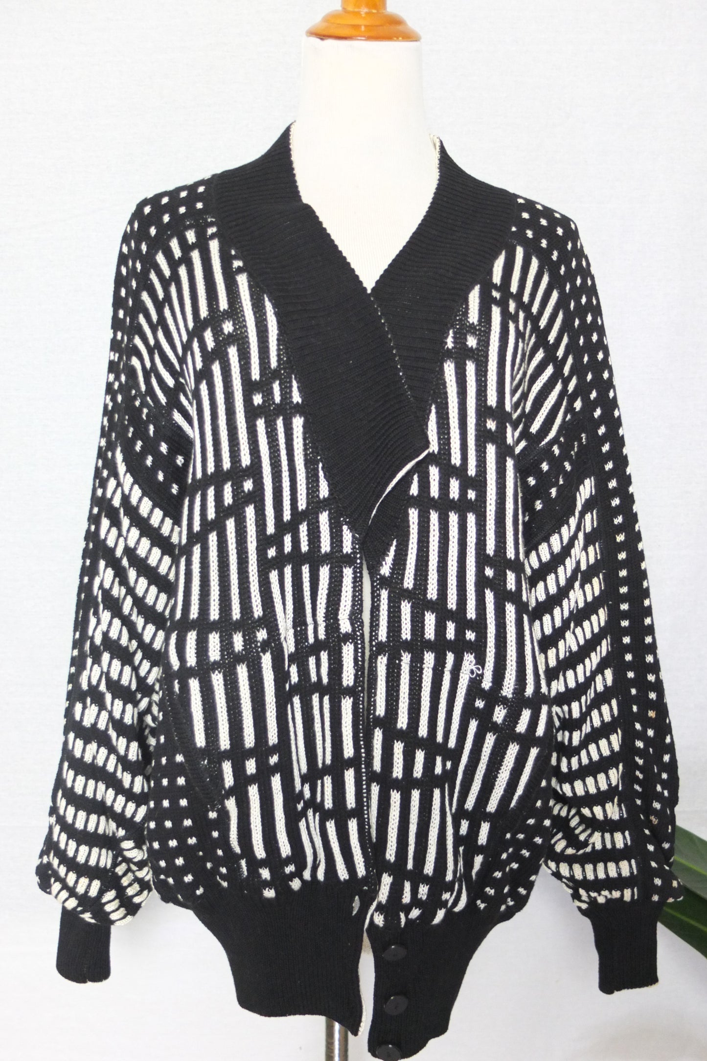 Vintage 80s Escada Margaretha Ley Black & White Knit Sweater Jacket (M/L)